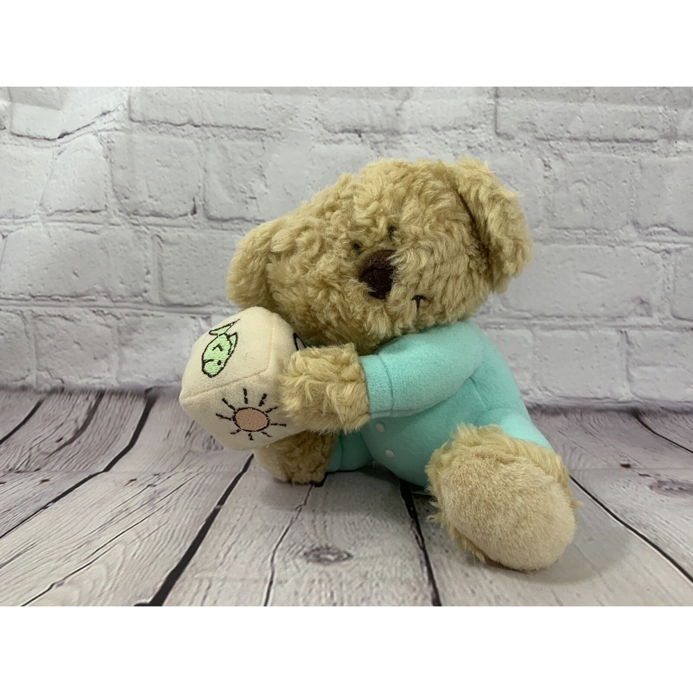 AGC small plush teddy bear blue pajamas pjs holding alphabet ABC block baby toy